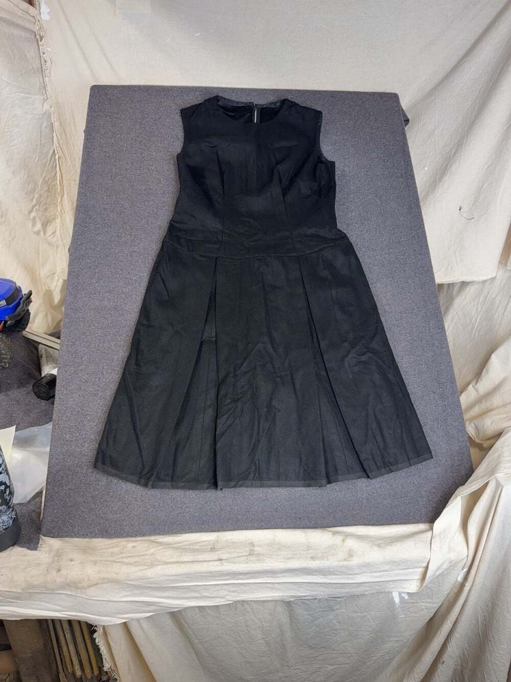 Black Sleeveless Pleated Fit and Flare Dress